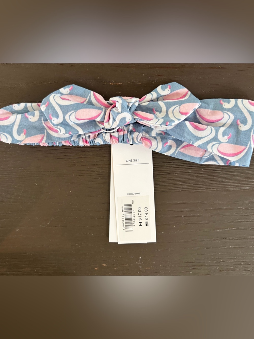 Janie and Jack Blue Headband with Pink and White Swirl Birds